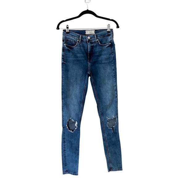 FREE PEOPLE High Rise Distressed Medium Wash Skinny Jeans Sz 27'' - Picture 2 of 5